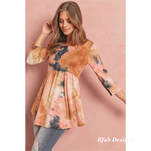 ❤️LAST 1! 3/4 Sleeve Tie Dye Soft Empire Waist Top - Picture 7 of 7